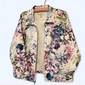 Coldwater Creek Multicolor Floral Bomber Jacket